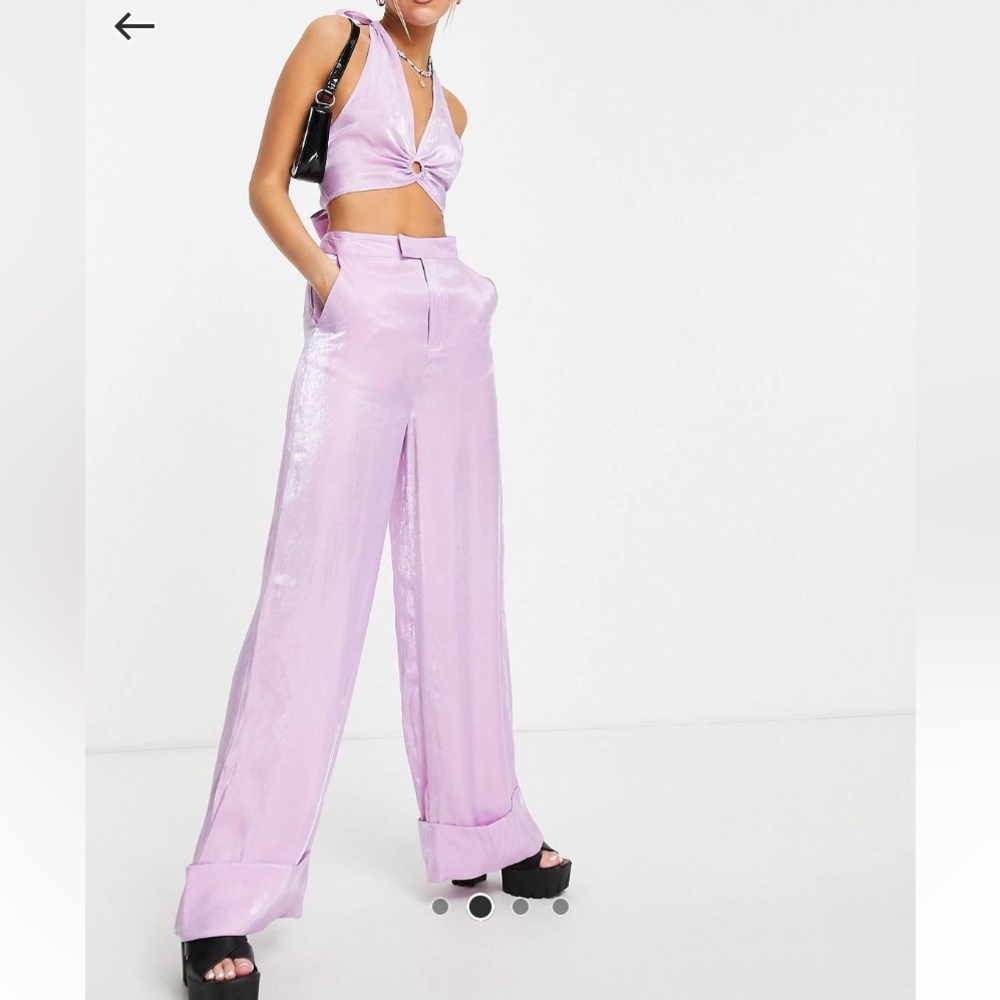 ASOS Lilac Metallic Wide Leg High Waist Trousers